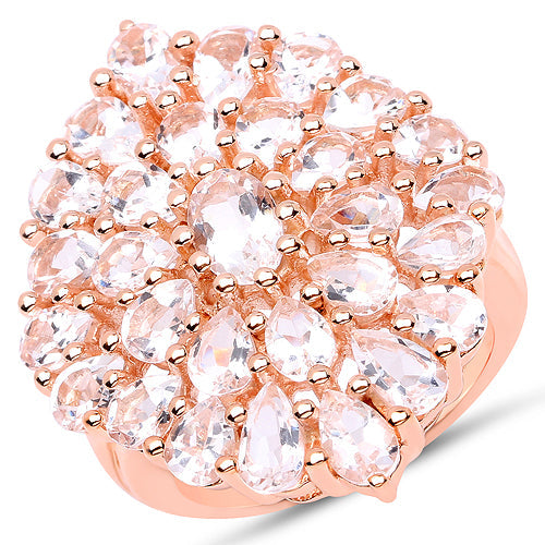 14K Rose Gold Plated 4.55 Carat Genuine Morganite .925 Sterling Silver Ring