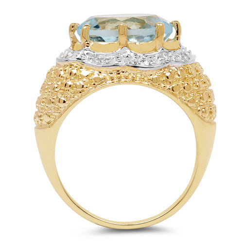 14K Yellow Gold Plated 5.27 Carat Genuine Blue Topaz &amp; White Topaz .925 Sterling Silver Ring