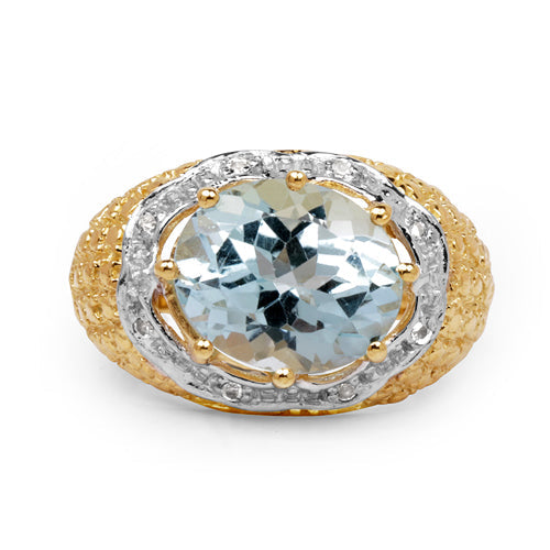 14K Yellow Gold Plated 5.27 Carat Genuine Blue Topaz &amp; White Topaz .925 Sterling Silver Ring