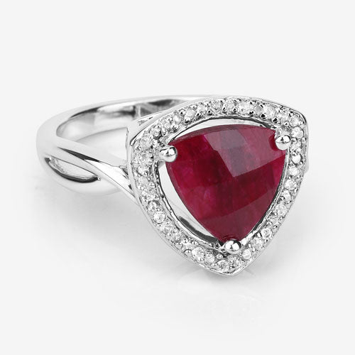 3.25 Carat Dyed Ruby and White Topaz .925 Sterling Silver Ring