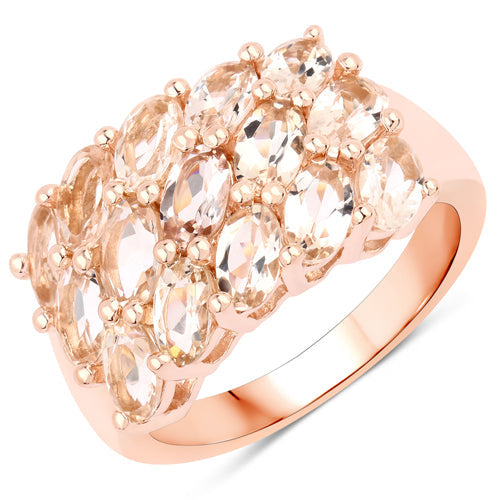 14K Rose Gold Plated 3.30 Carat Genuine Morganite .925 Sterling Silver Ring