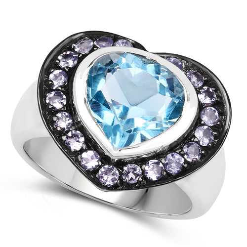 4.17 Carat Genuine Blue Topaz &amp; Tanzanite .925 Sterling Silver Ring