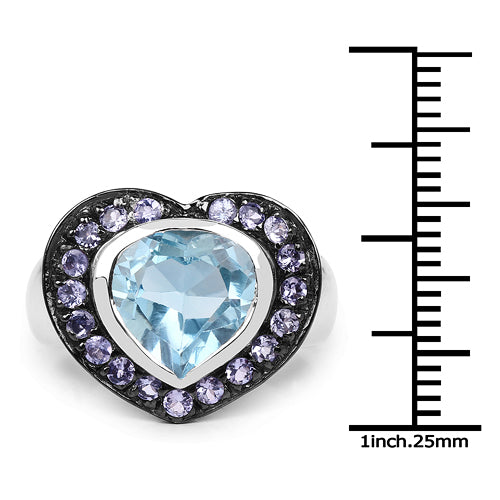 4.17 Carat Genuine Blue Topaz &amp; Tanzanite .925 Sterling Silver Ring