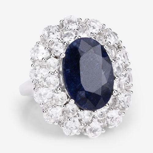 10.64 Carat Dyed Sapphire and White Topaz .925 Sterling Silver Ring