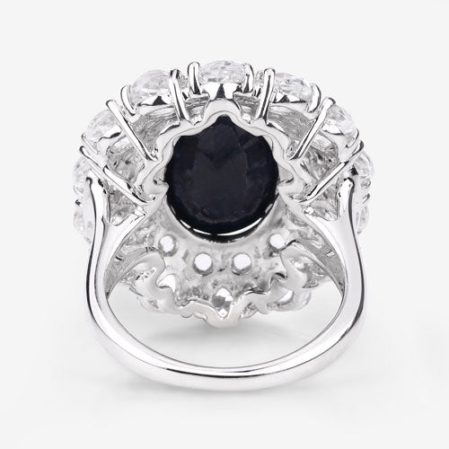10.64 Carat Dyed Sapphire and White Topaz .925 Sterling Silver Ring