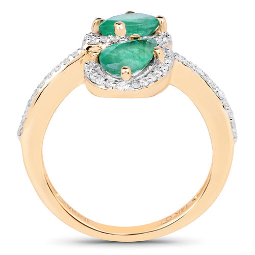 2.06 Carat Genuine Zambian Emerald &amp; White Zircon 14K Yellow Gold Ring