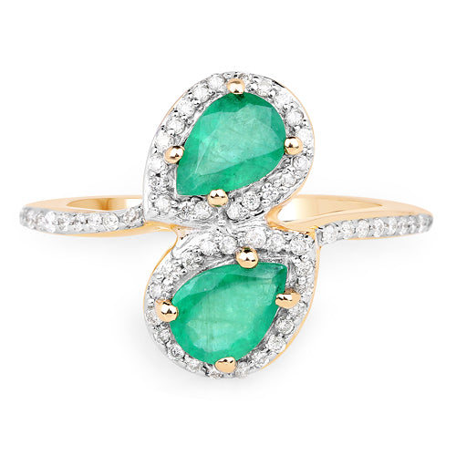 2.06 Carat Genuine Zambian Emerald &amp; White Zircon 14K Yellow Gold Ring