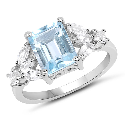 3.38 Carat Genuine Blue Topaz &amp; White Topaz .925 Sterling Silver Ring