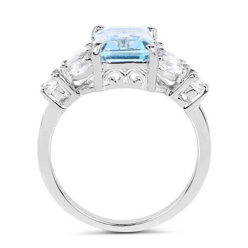 3.38 Carat Genuine Blue Topaz &amp; White Topaz .925 Sterling Silver Ring