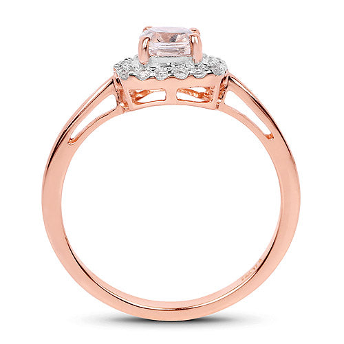 14K Rose Gold Plated 1.05 Carat Genuine Morganite and White Topaz .925 Sterling Silver Ring