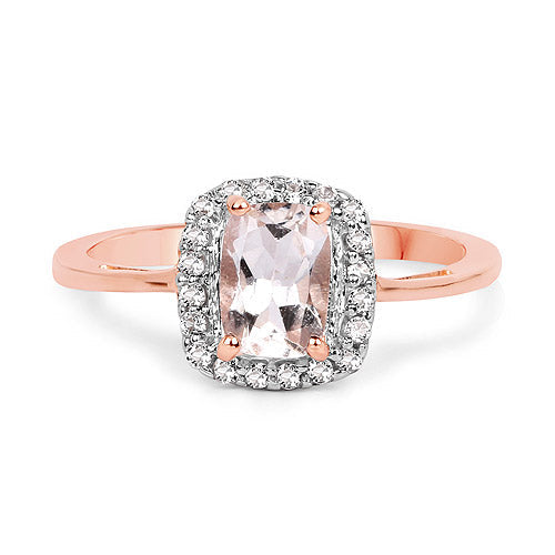 14K Rose Gold Plated 1.05 Carat Genuine Morganite and White Topaz .925 Sterling Silver Ring