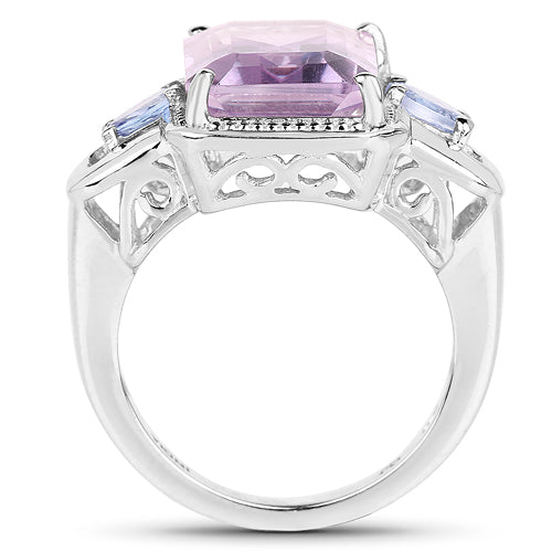 6.60 Carat Genuine Amethyst &amp; Tanzanite .925 Sterling Silver Ring