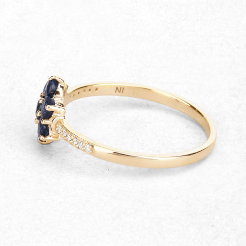 0.45 Carat Genuine Blue Sapphire and White Diamond 10K Yellow Gold Ring