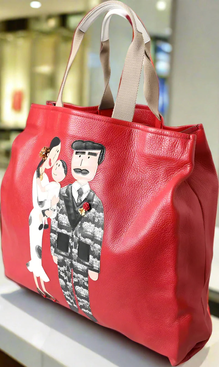 Dolce & Gabbana RED LEATHER #DGFAMILY PATCH SHOPPING TOTE BAG