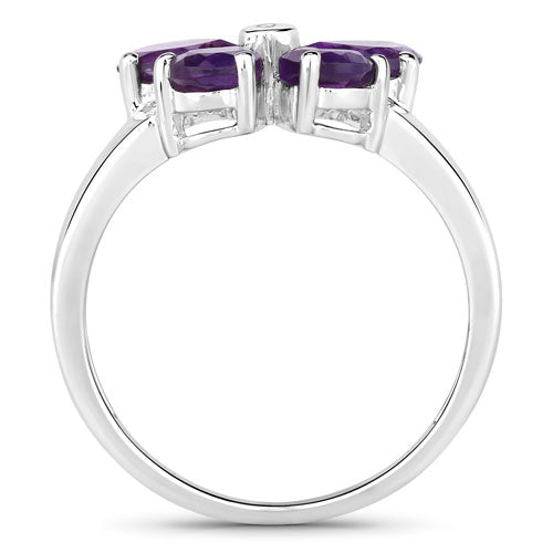 1.35 Carat Genuine Amethyst and Created White Sapphire .925 Sterling Silver Ring
