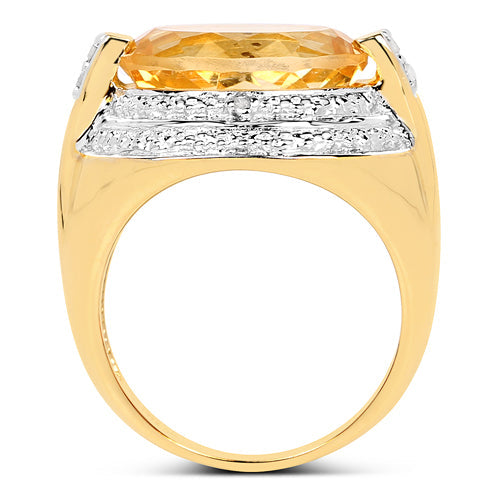 14K Yellow Gold Plated 5.06 Carat Genuine Citrine &amp; White Diamond .925 Sterling Silver Ring