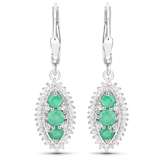 3.52 Carat Genuine Zambian Emerald and White Topaz .925 Sterling Silver 3 Piece Jewelry Set (Ring, Earrings, and Pendant w/ Chain)