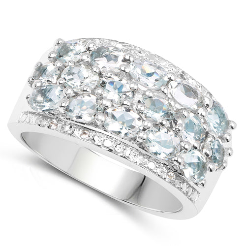 2.44 Carat Genuine Aquamarine &amp; White Topaz .925 Sterling Silver Ring