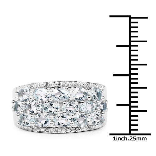 2.44 Carat Genuine Aquamarine &amp; White Topaz .925 Sterling Silver Ring