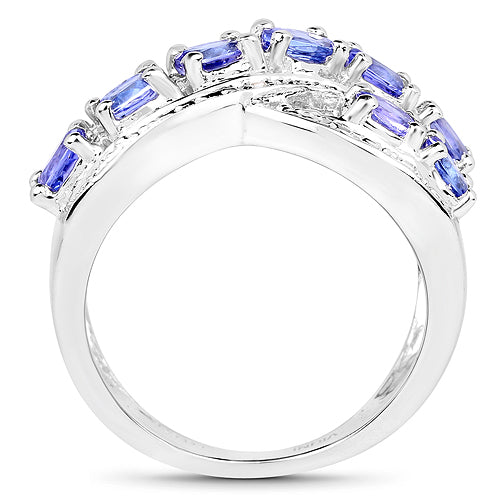1.71 Carat Genuine Tanzanite and White Diamond .925 Sterling Silver Ring