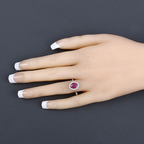 1.64 Carat Genuine Ruby and White Diamond 14K White Gold Ring