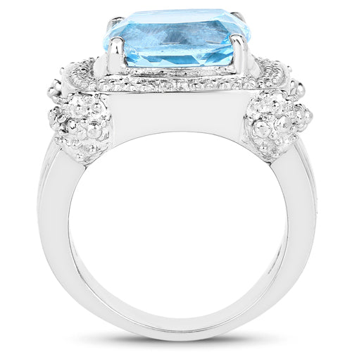 4.90 Carat Genuine Blue Topaz &amp; White Topaz .925 Sterling Silver Ring