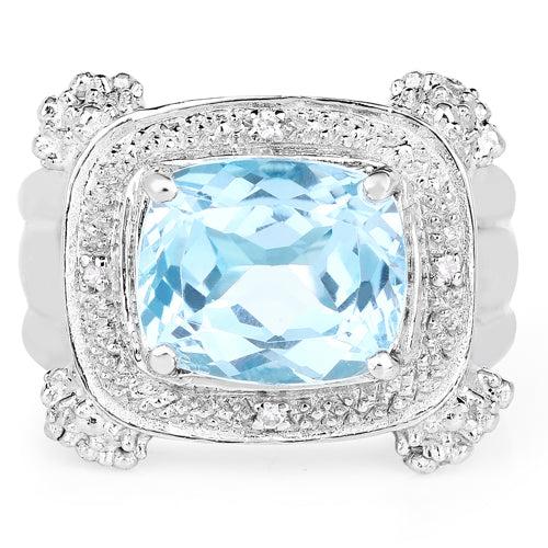 4.90 Carat Genuine Blue Topaz &amp; White Topaz .925 Sterling Silver Ring