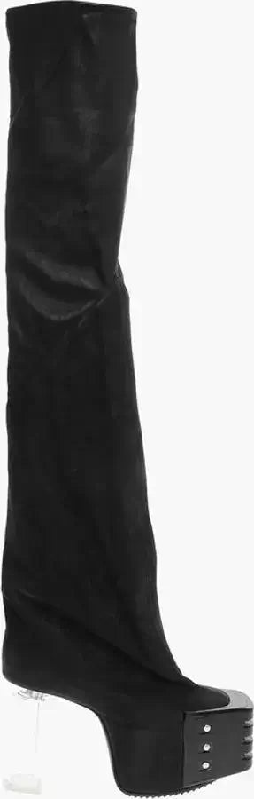 Rick Owens Leather Over the Knee Boots with Platform Sole 12cm