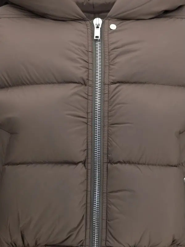 Brown puffer jacket with a hood