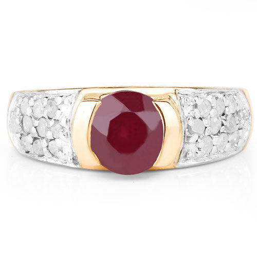 14K Rose Gold Plated 1.95 Carat Genuine Glass Filled Ruby &amp; White Diamond .925 Sterling Silver Ring