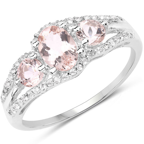 1.40 Carat Genuine Morganite &amp; White Topaz .925 Sterling Silver Ring