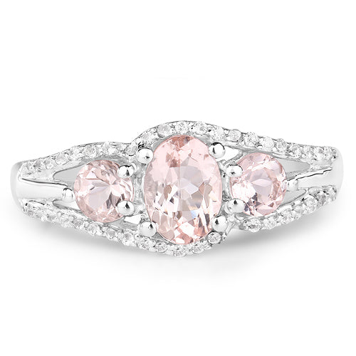 1.40 Carat Genuine Morganite &amp; White Topaz .925 Sterling Silver Ring