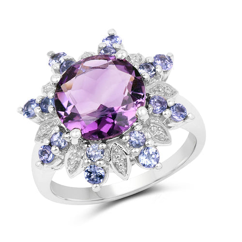 4.06 Carat Genuine Amethyst &amp; Tanzanite .925 Sterling Silver Ring