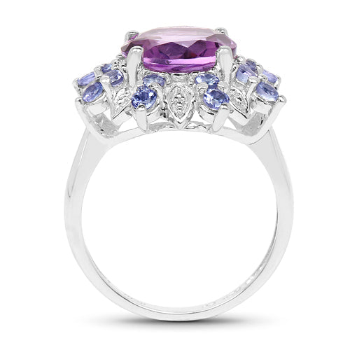 4.06 Carat Genuine Amethyst &amp; Tanzanite .925 Sterling Silver Ring