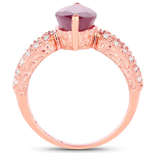14K Rose Gold Plated 5.11 Carat Glass Filled Ruby and White Topaz .925 Sterling Silver Ring