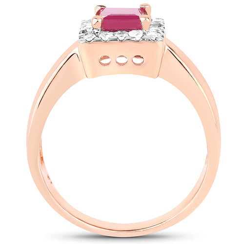14K Rose Gold Plated 1.26 Carat Genuine Glass Filled Ruby &amp; White Topaz .925 Sterling Silver Ring