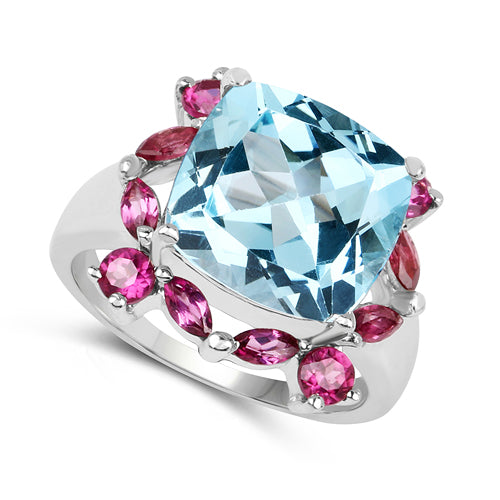8.19 Carat Genuine Blue Topaz &amp; Rhodolite .925 Sterling Silver Ring