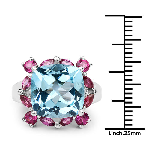 8.19 Carat Genuine Blue Topaz &amp; Rhodolite .925 Sterling Silver Ring