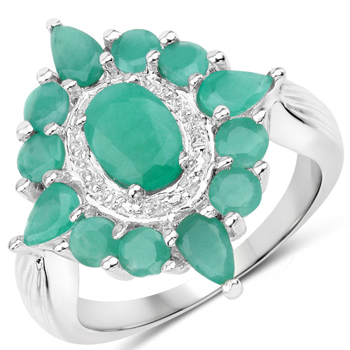 2.37 Carat Genuine Emerald .925 Sterling Silver Ring