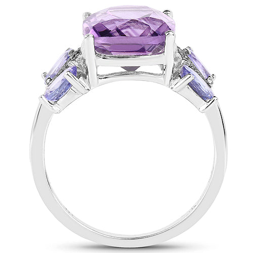 5.53 Carat Genuine Amethyst, Tanzanite &amp; White Topaz .925 Sterling Silver Ring