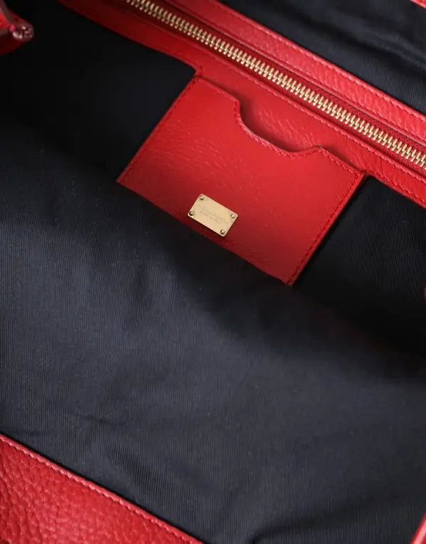 Dolce & Gabbana RED LEATHER #DGFAMILY PATCH SHOPPING TOTE BAG