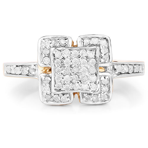 14K Yellow Gold Plated 0.24 Carat Genuine White Diamond .925 Sterling Silver Ring