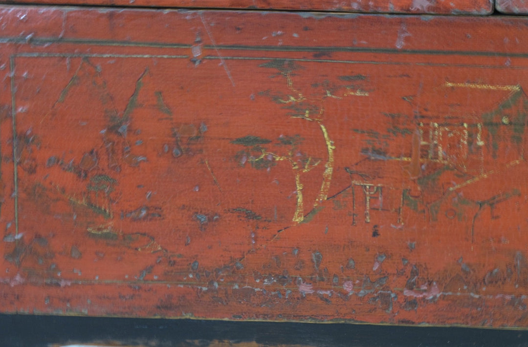 Red Antique Chinese Chinoiserie Style Cabinet