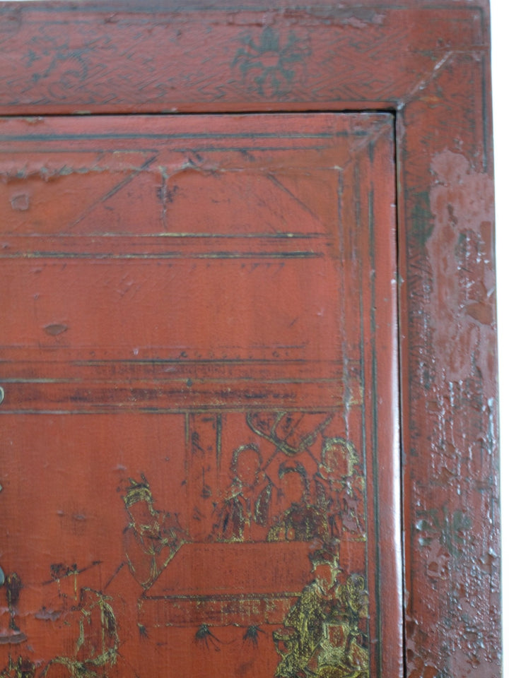 Red Antique Chinese Chinoiserie Style Cabinet