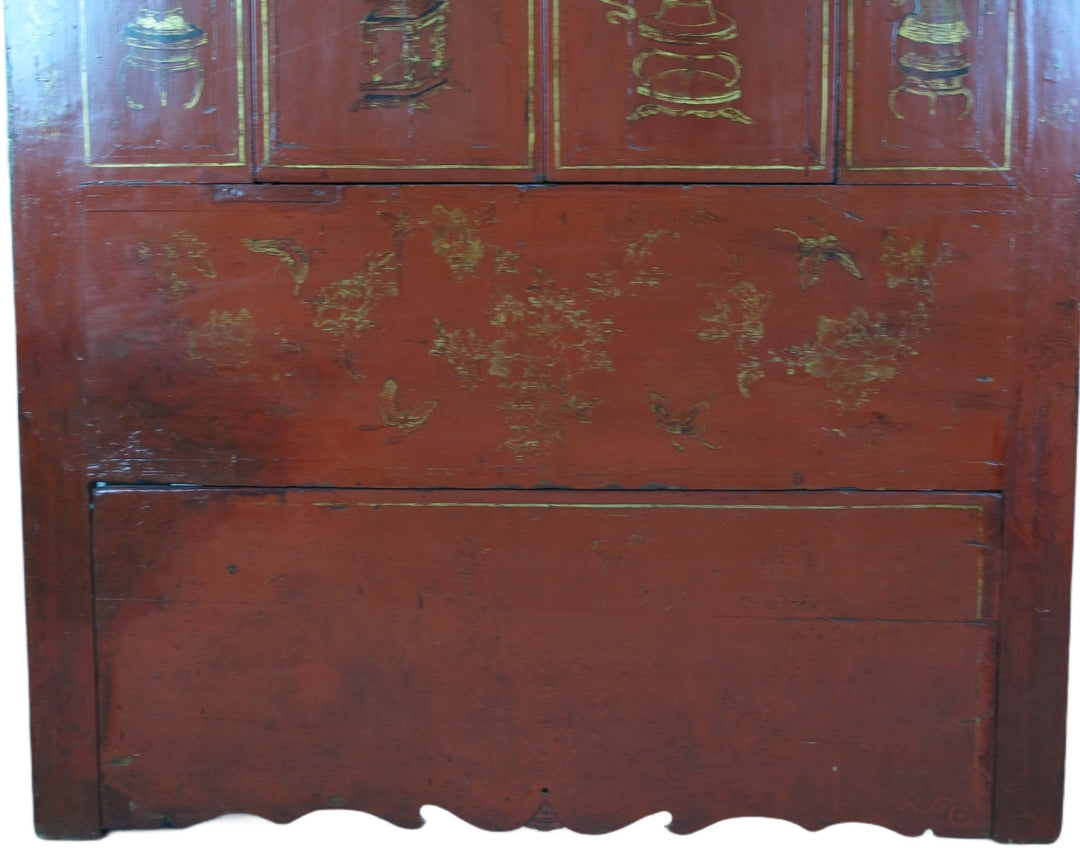 Red Antique Chinese Wedding Cabinet – 77 inches Tall