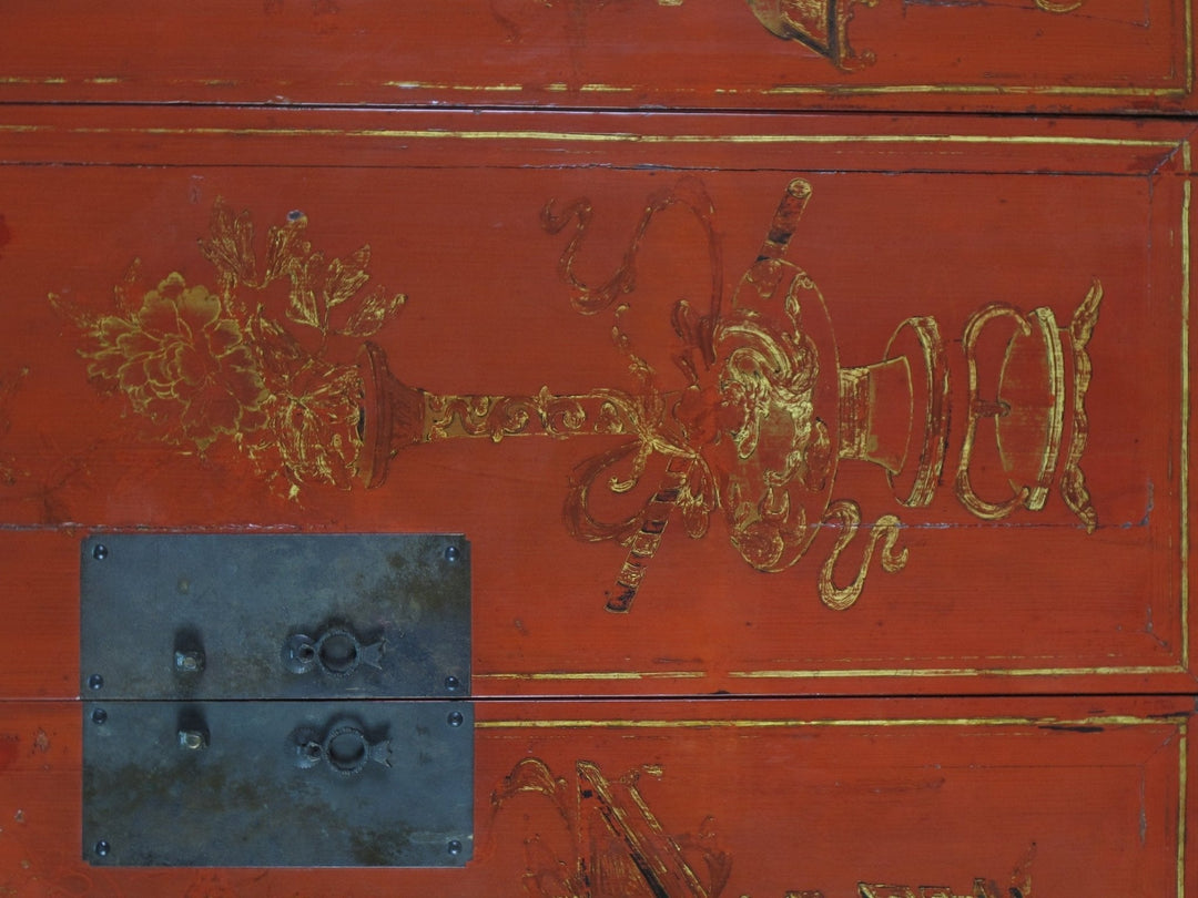 Red Antique Chinese Wedding Cabinet – 77 inches Tall