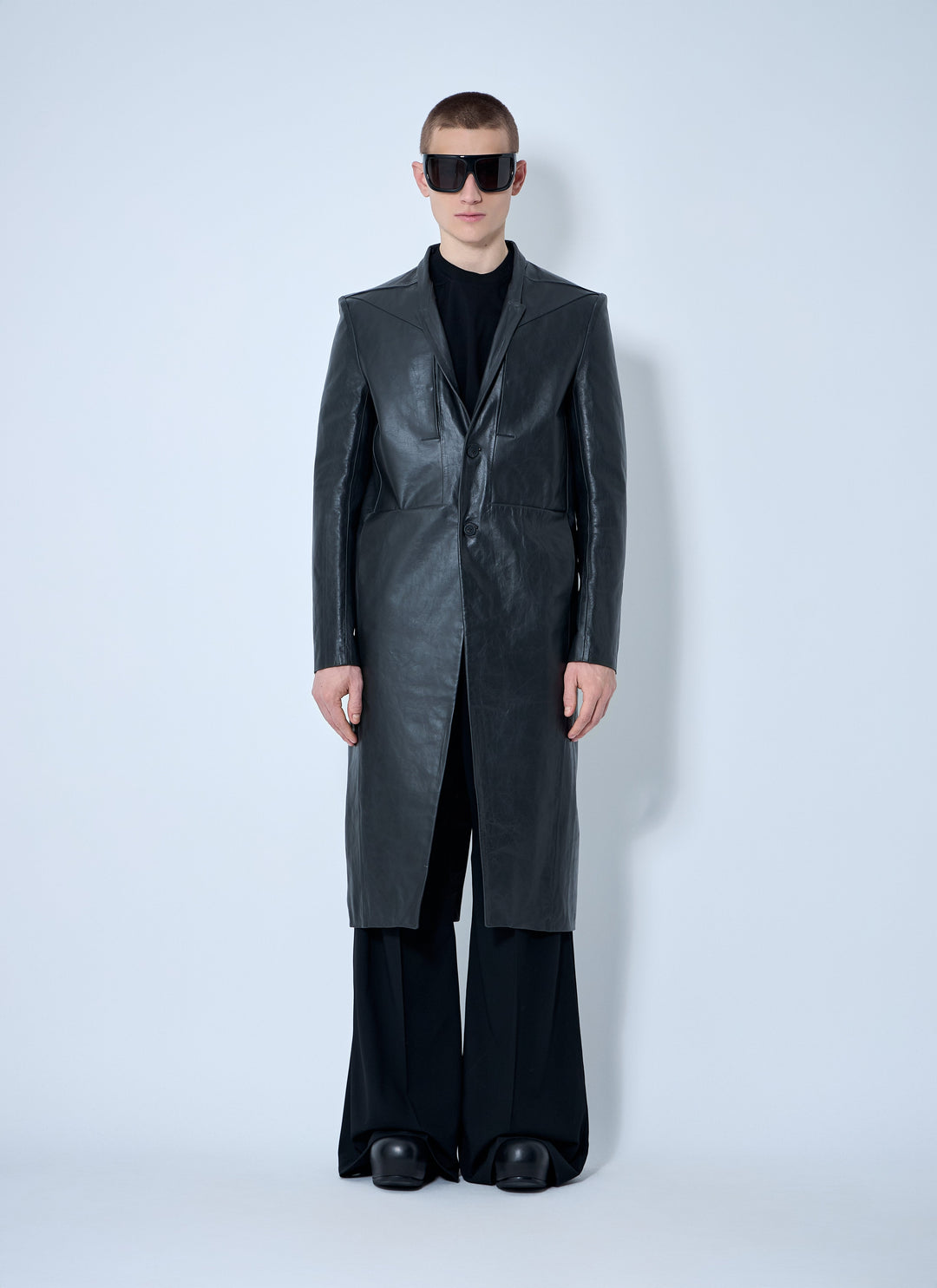 Rick Owens Men Leather Lido Coat
