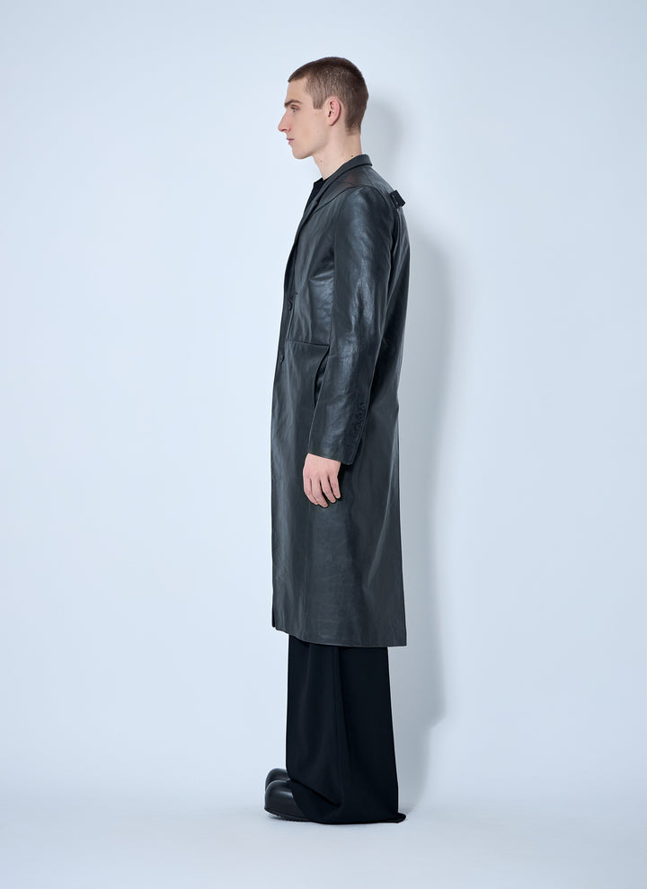 Rick Owens Men Leather Lido Coat