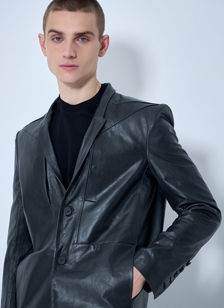 Rick Owens Men Leather Lido Coat