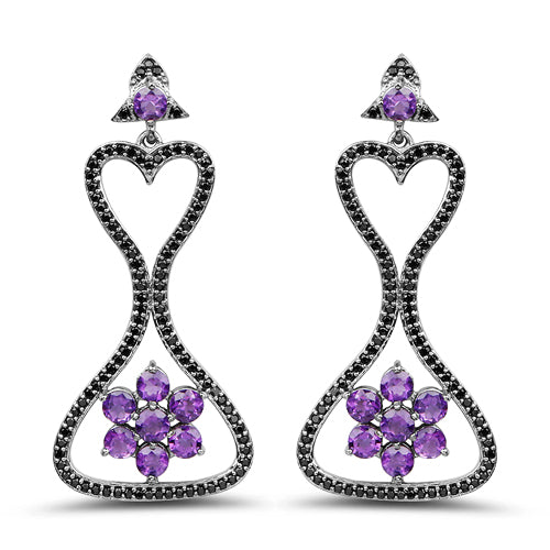 6.31 Carat Genuine Amethyst & Black Spinel .925 Sterling Silver Earrings